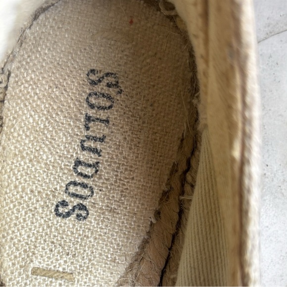 Soludos Tan Cream Canvas Espadrilles French Bulldogs Sz 7.5 NWOT - Picture 2 of 10